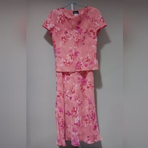 Positive Attitude Women's (Size 14) Orange Floral 2-PC Skirt Set (Top & Skirt)